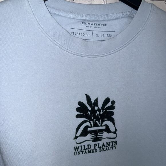 Denim & Flower Men’s Wild Plants Untamed Beauty NWOT Sweatshirt, Lt Blue~SOFT - Picture 4 of 11
